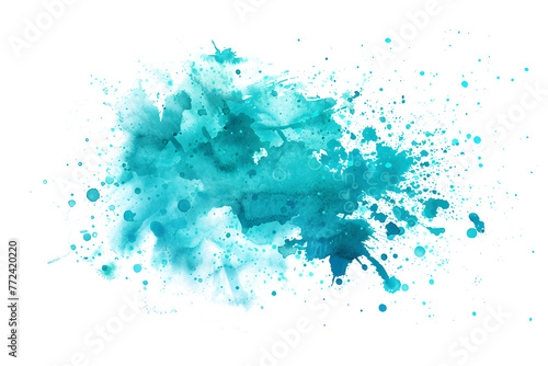 Turquoise and mint watercolor spatter design on transparent background. photo
