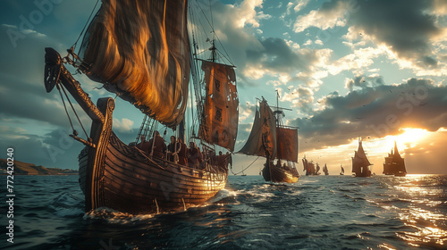 16:9 photo of Viking defenders used sailboats as transportation to attack England and travel to America