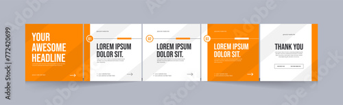 Social media carousel template, microblog five page square post for Instagram and linkedin, clean, modern, minimal, design, EPS vector illustration