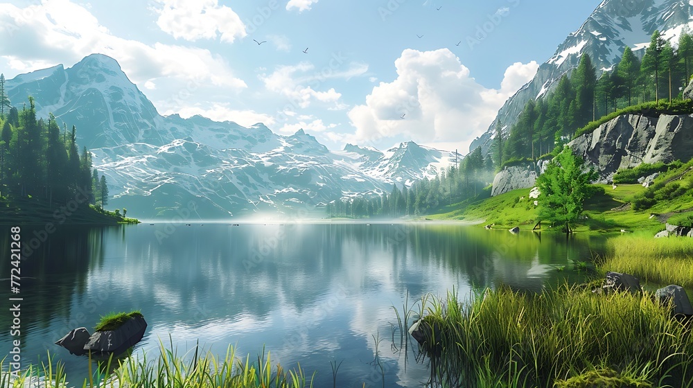 Naklejka premium Mountain lake view