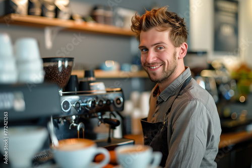 Smiling barista in coffee shop  lifestyle  cheerful  confidence  working