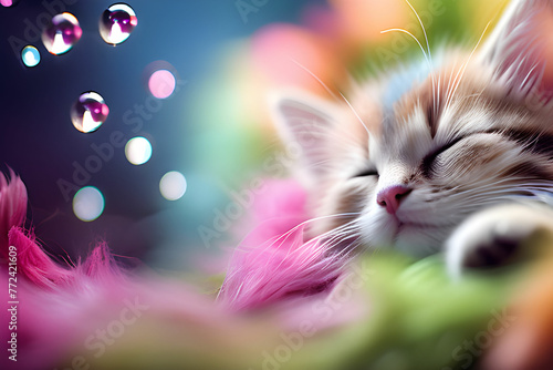 qute cat,rainbow color cat photo