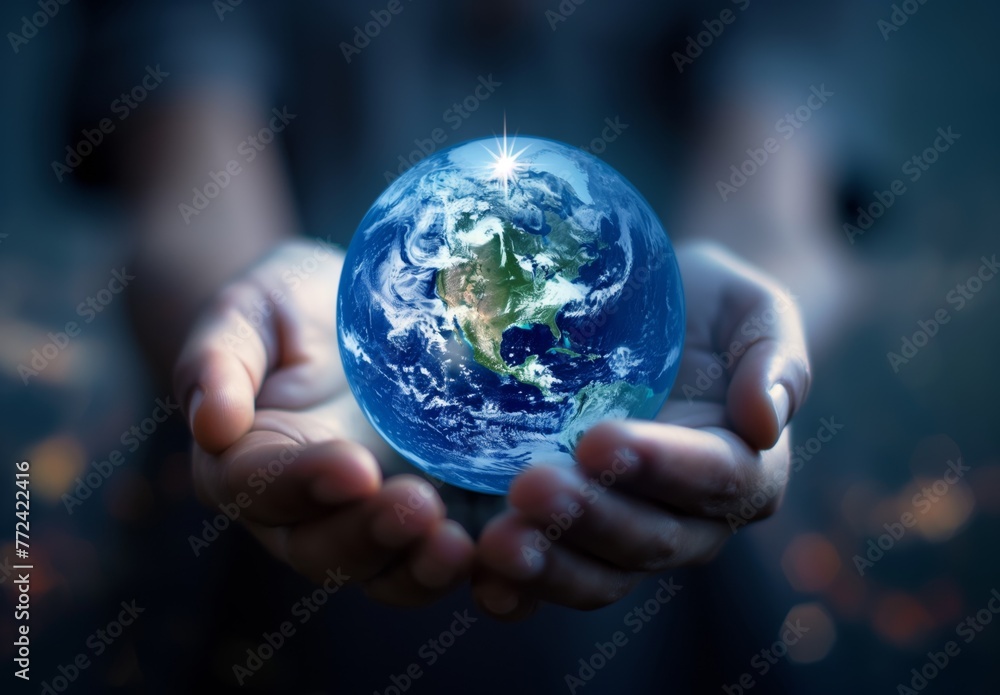 A man holding the earth in his hands symbolizes global concern for the environment and support for all mankind, an illustration for Earth Day A man holding the earth in his hands symbolizes global concern for the environment and support for all mankind, an illustration for Earth Day
