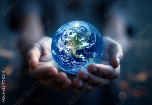 A man holding the earth in his hands symbolizes global concern for the environment and support for all mankind  an illustration for Earth Day
