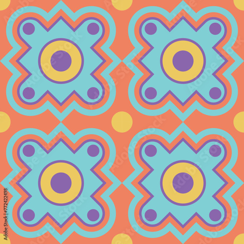 Geometric seamless surface pattern design bold fancy colorful vibrant playful wallpaper background backdrop texture decorative simple shape