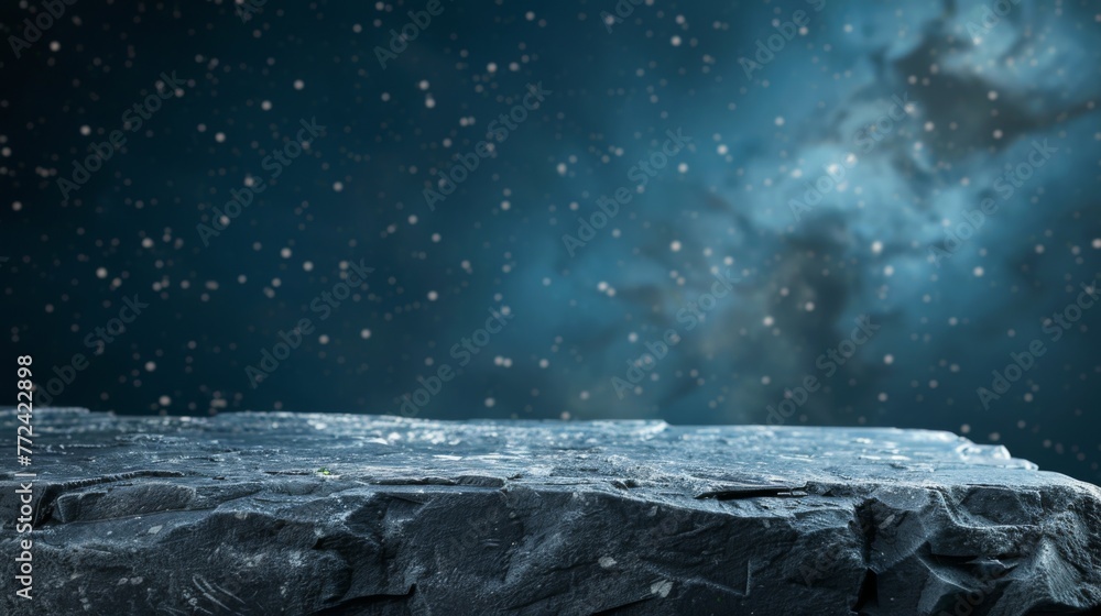 Naklejka premium Stone table top with copy space. Night sky background