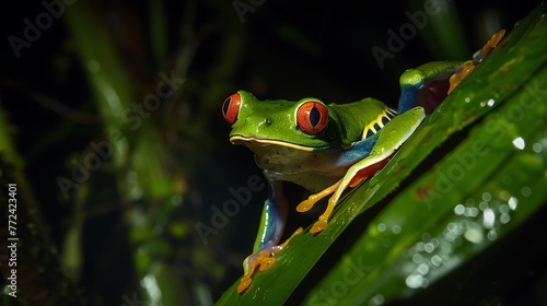 Red-Eye tree frog at night in a rain forest in the arenal area