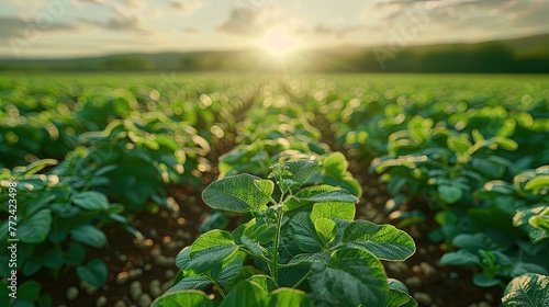 A vast expanse of peanut plants stretching across the landscape, their lush green leaves swaying