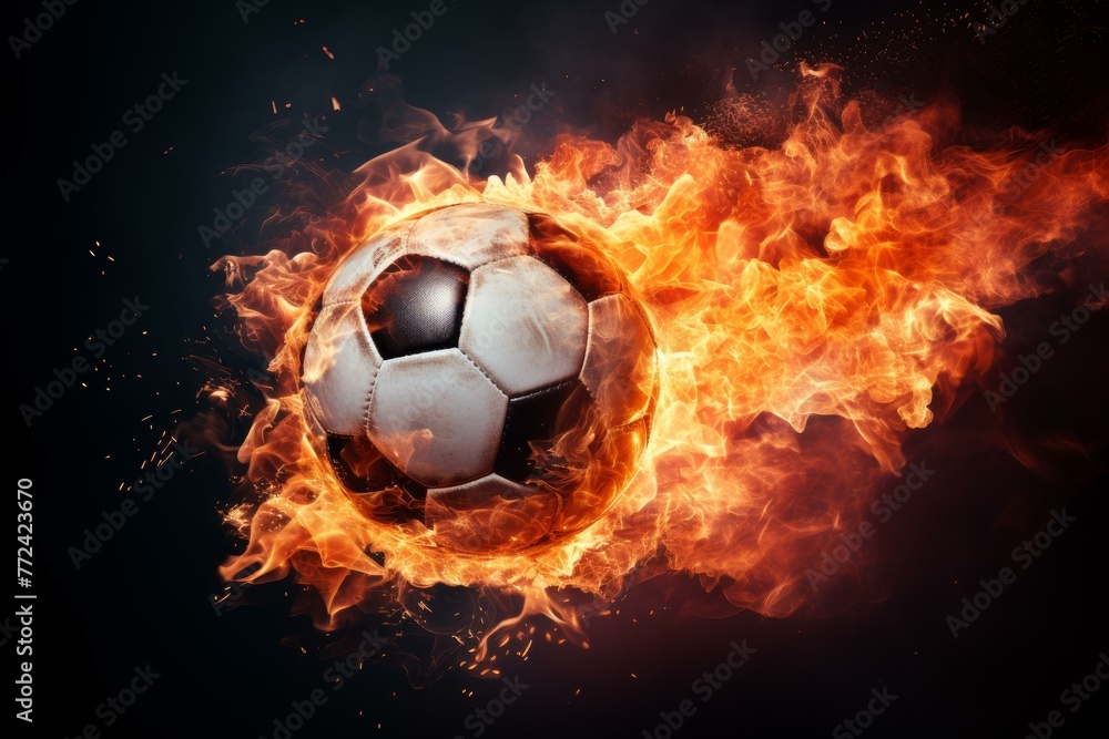 Naklejka premium Radiant Soccer ball fire flame. Power goal. Generate Ai