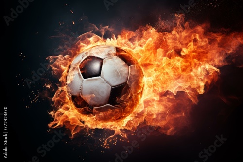 Radiant Soccer ball fire flame. Power goal. Generate Ai