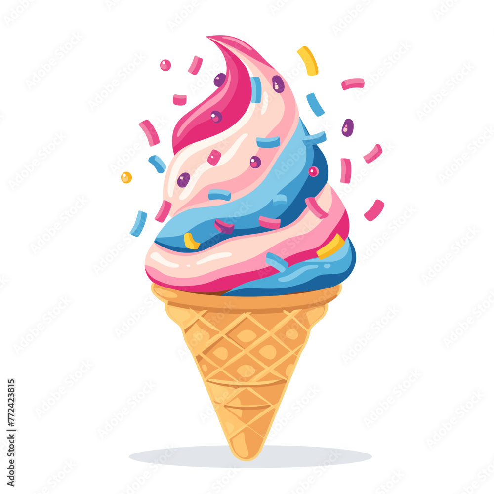 Ice cream in waffle cone. Colorful ice cream in waffle cone vector illustration