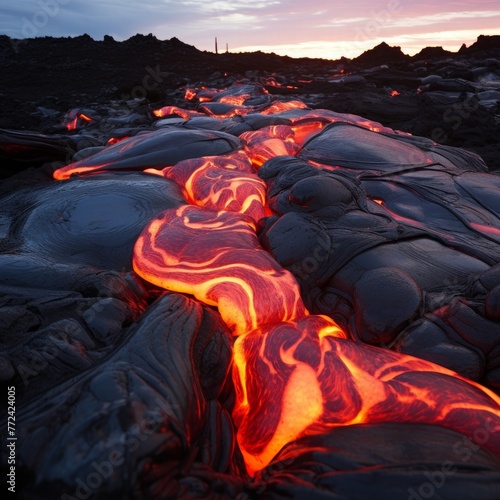 molten carnival glass lava flow over Icelandic black earth day