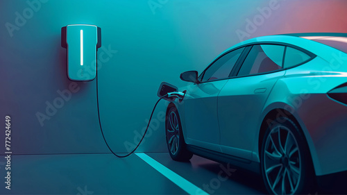 Power supply connected to electric vehicle charge battery. EV charging station for electric car or Plug-in hybrid car. Automotive innovation and technology concepts. Generative Ai