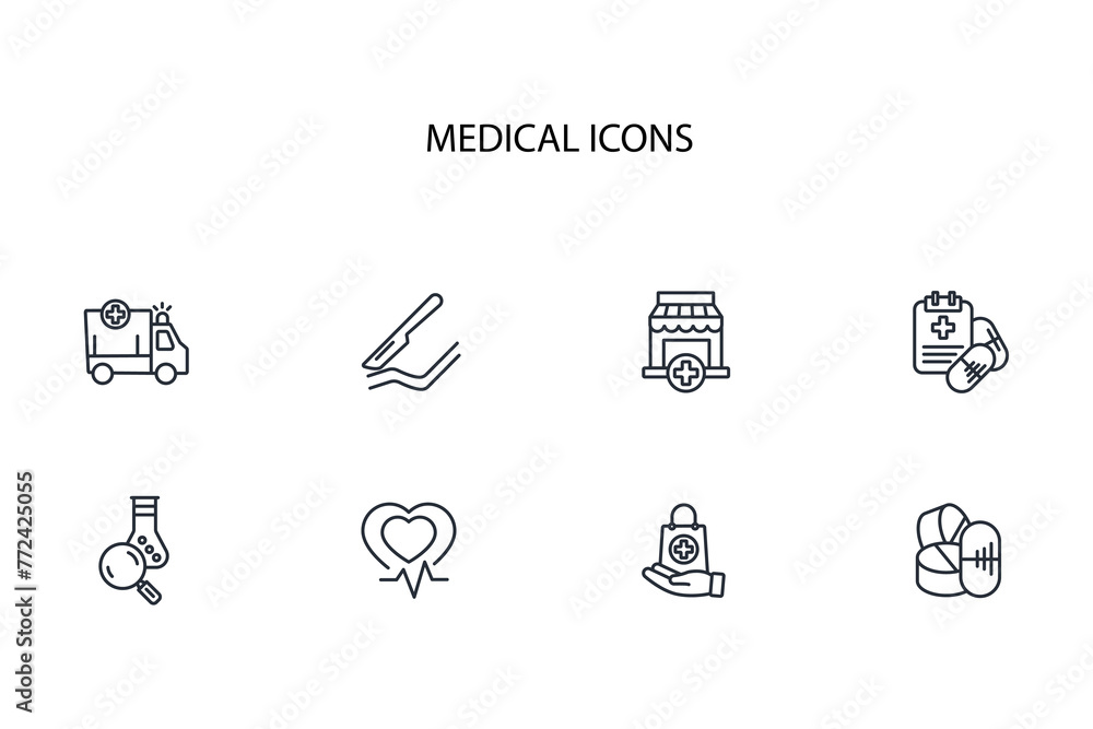 Medical icon set.vector.Editable stroke.linear style sign for use web design,logo.Symbol illustration.