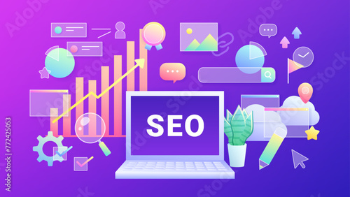 グラスモーフィズムのSEOのイメージ_紫_16:9