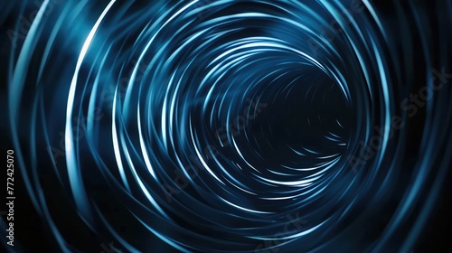 Abstract blue drawn lines stripes, moving from the center on a black background. Beautiful abstract animation, abstract blue background with dynamic swirl or vortex, spiral and curve motion wallpaper 