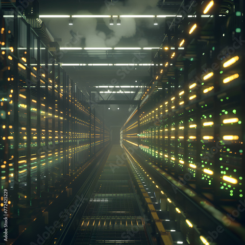 A futuristic, high tech modern data center structured to sustain the demand for the new AI distributed computing generation © rpbmedia