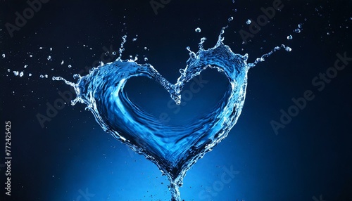  heart splash of blue water isolated on dark blue background