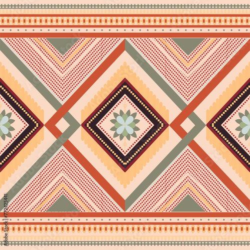 Ikat Handmade borders beautiful pastel art. Navajo chevron seamless pattern in tribal, folk embroidery, Mexican Aztec geometric art ornament print. Design for carpet, wrapping, fabric, cover, textile