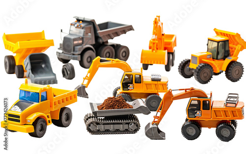 Mini Construction Fleet Isolated On Transparent Background PNG.