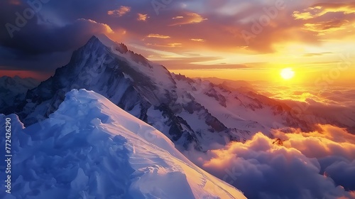 Sunset from the top of a mountain in the valais region looking towards mont blanc chamonix