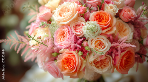 Beautiful bridal bouquet in bride's hand, close-up