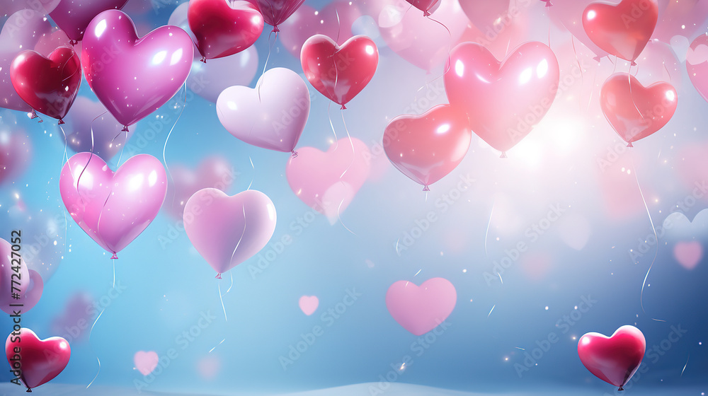 Colorful balloons background with heart shape in realistic style