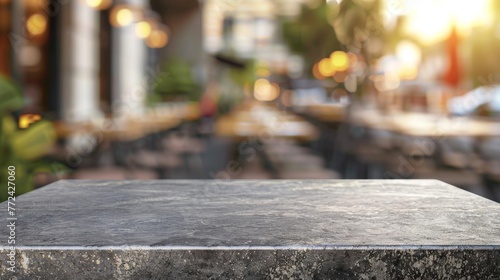 Plakat w ramie Stone table top with copy space. Restaurant background