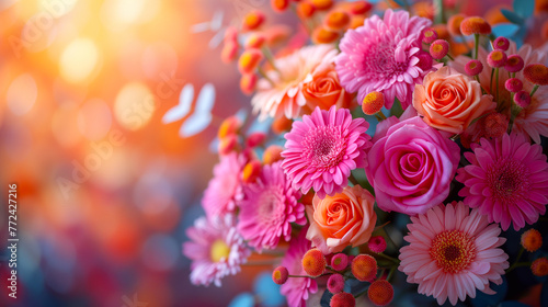 Bouquet of beautiful flowers in a vase on a blurred background. © Виктория Дутко