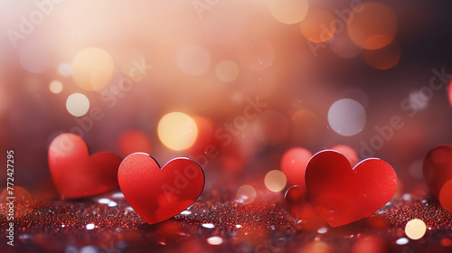 Bright red hearts abstract bokeh background