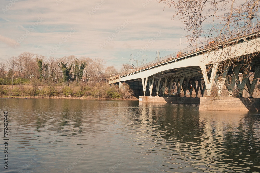 Bridge Stretching Over the Schuylkill River in Spring