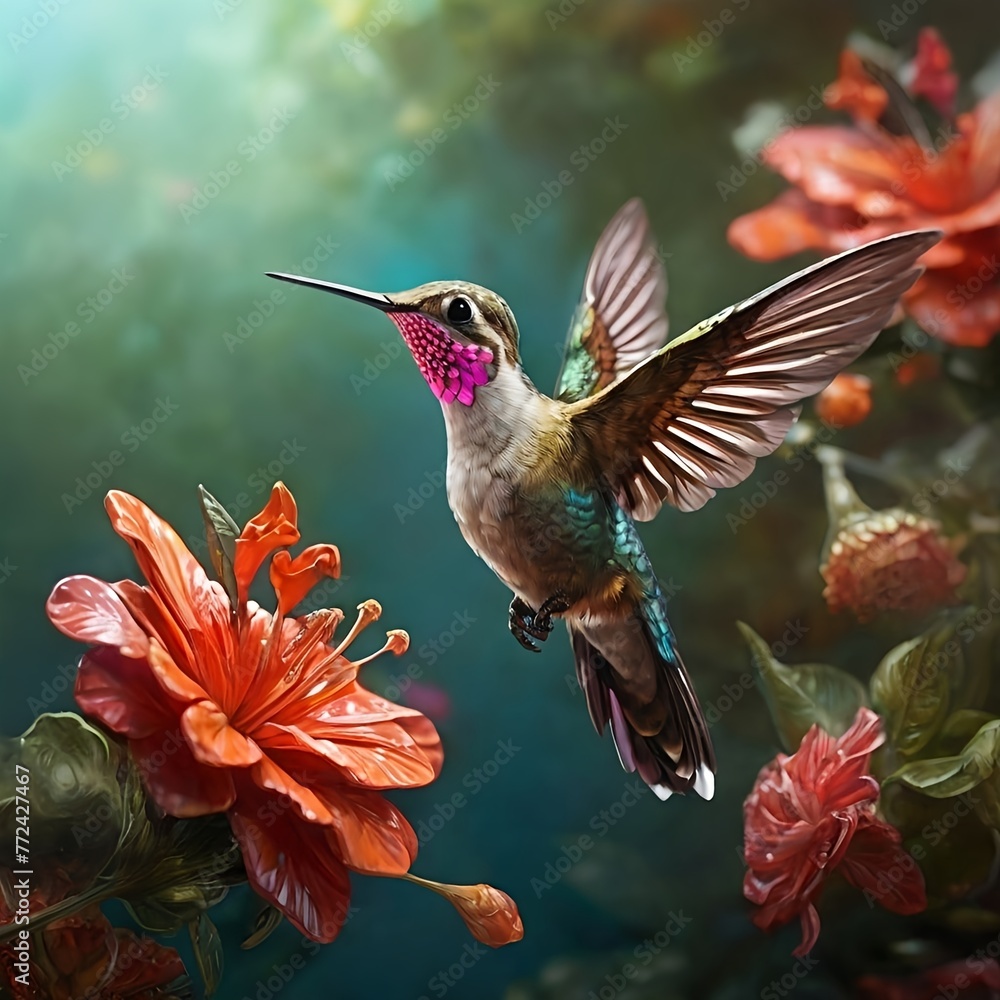 Fototapeta premium hummingbird feeding on a flower