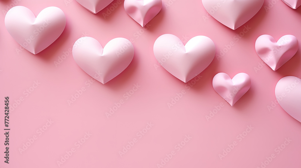 Small paper hearts on white wall