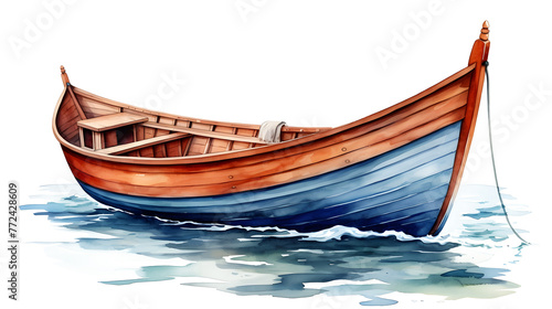 A rowboat on a river, watercolor style generative AI on transparent background