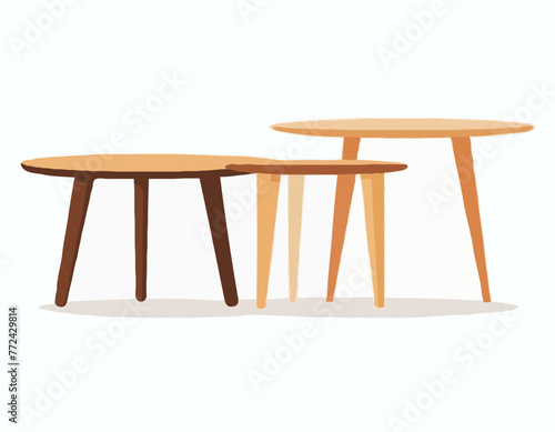 wooden tables in cartoon style. Vector illustration of round and square coffee tables home interiors on white background. 