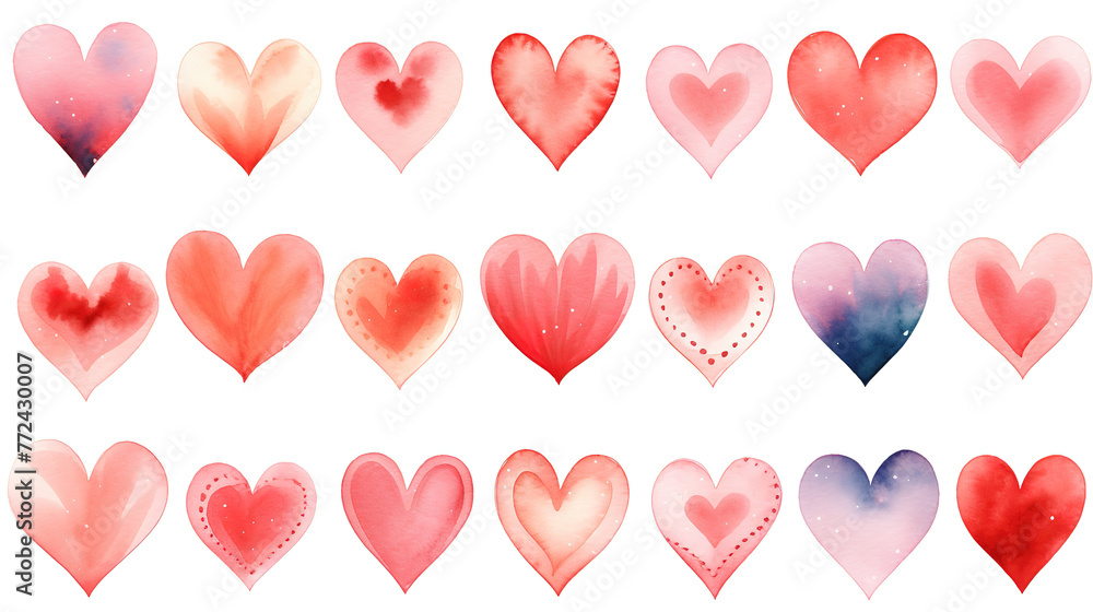Valentines day, aquarelle illustration, Set of hand painted watercolor hearts Valentines day, aquarelle illustration, Set of hand painted watercolor hearts