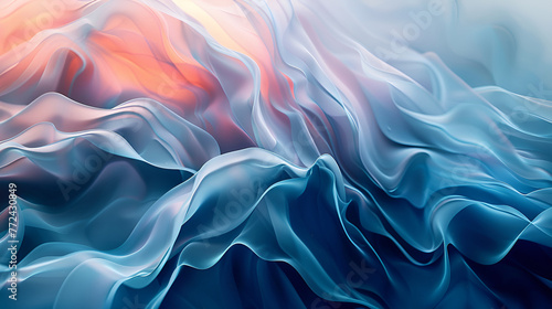 abstract background with smooth lines in blue, orange and pink colors ,abstract background of blue wavy silk or satin luxury cloth