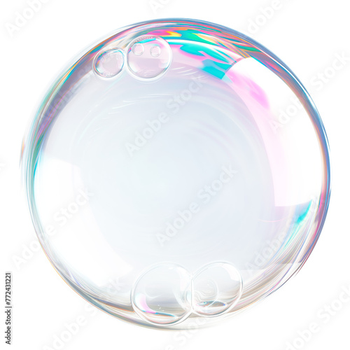 Soap bubble isolated on a transparent background close-up. Flying soap bubble in PNG format. Colorful transparent soap bubble, graphic design element photo