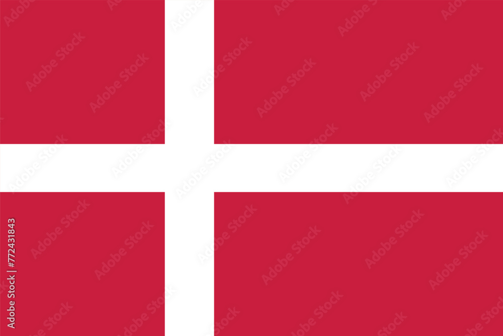 Flag of Denmark (Dannebrog). White cross on a red background. Symbol of the Kingdom of Denmark. Isolated vector illustration. - obrazy, fototapety, plakaty 