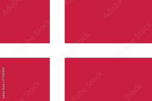 Flag of Denmark (Dannebrog). White cross on a red background. Symbol of the Kingdom of Denmark. Isolated vector illustration.