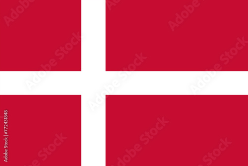 Flag of Denmark (Dannebrog). White cross on a red background. Symbol of the Kingdom of Denmark. Isolated vector illustration.