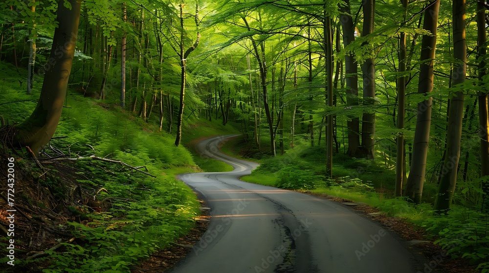 Fototapeta premium winding road in a green forest in the Karkonosze mountain