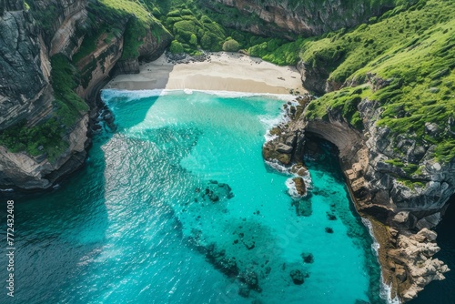 Secluded Paradise: Aerial View of Hidden Beach with Turquoise Waters