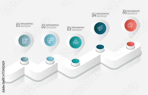 graph road isometric infographics timeline element business workflow data steps report template background