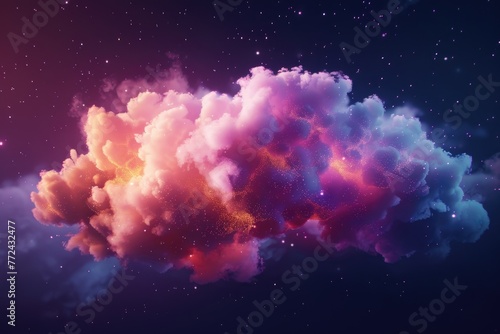 Glowing cloud in a scifi digital world, vibrant particles, hyperrealistic with dynamic moody lighting
