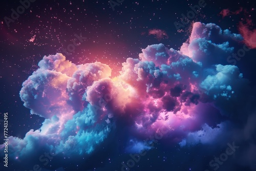Glowing cloud in a scifi digital world, vibrant particles, hyperrealistic with dynamic moody lighting