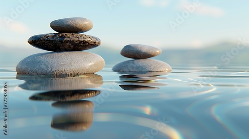 zen stones in water with reflection peace meditation relaxation concept