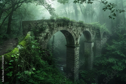 Ancient Forest Bridge: Enshrouded in Mist