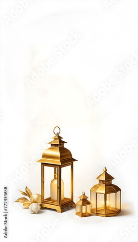 Eid Mubarak Poster premium lantern vector illustration with luxury poster design. golden lantern Eid Mubarak background