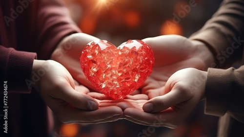 Charity and donation 3d hands holding and giving heart isolated